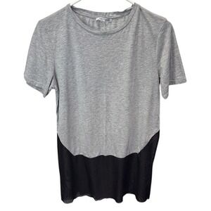 Zara Trafaluc Gray T-Shirt with Black‎ Mesh Hem, Casual Top